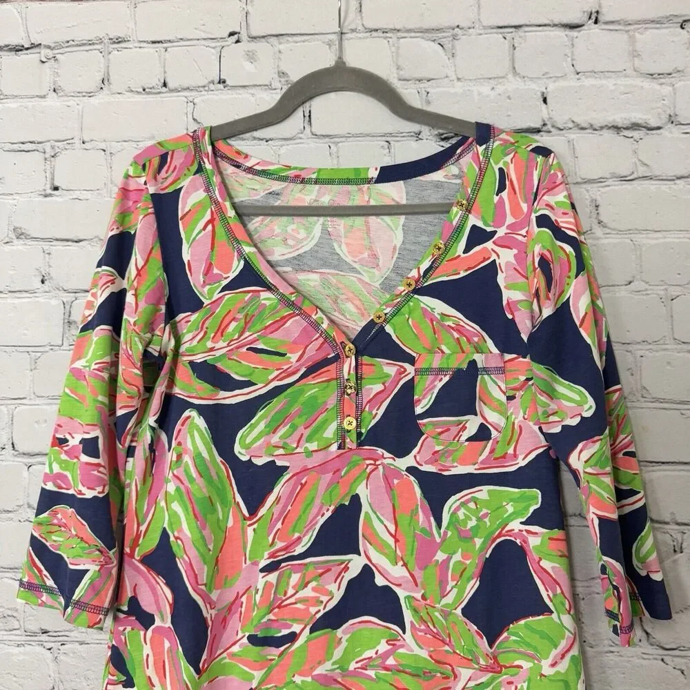 Lilly Pulitzer Palmetto Dress V-Neck The Vias Bright Navy Pima Cotton